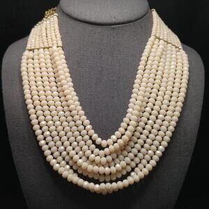 Cream Beige Faceted Crystal Bead 8 Strand Necklace, 21 Inches Length